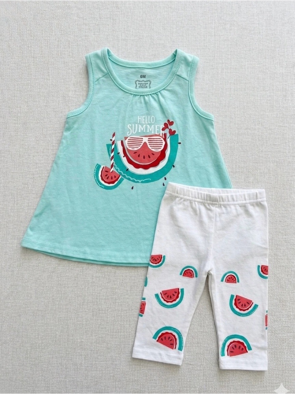 deux par deux Mint & White Watermelon Tank and Legging Set